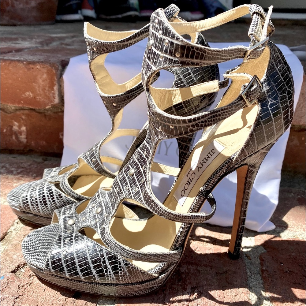 Jimmy Choo high heels. Gray/black leather